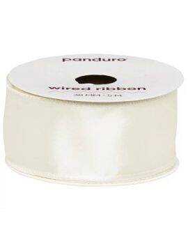 Satijnlint met ijzerdraad - 38 mm - crème