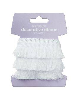 Decoratief franjelint - 25 mm - wit