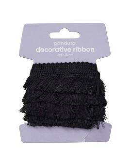 Decoratief franjelint - 25 mm - zwart