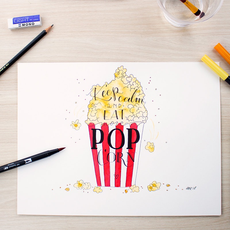 brushmarker tekening popcorn